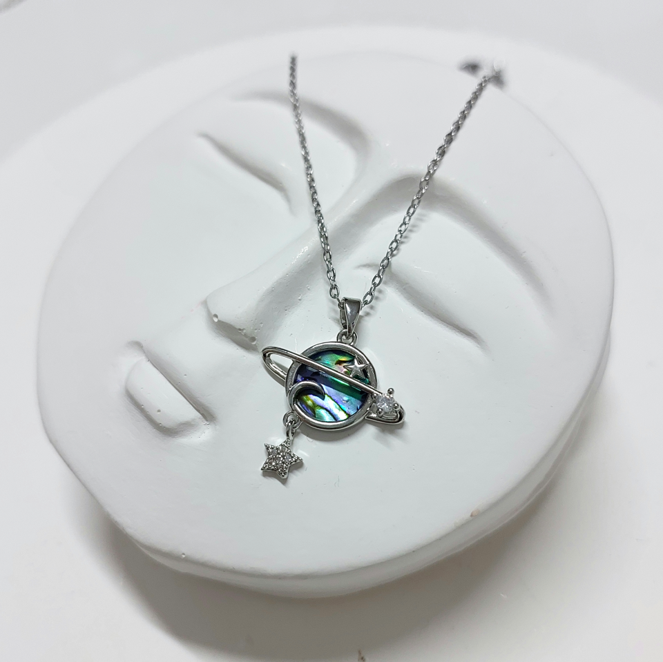 Çelik Abalone Kabuk Satürn Kolye