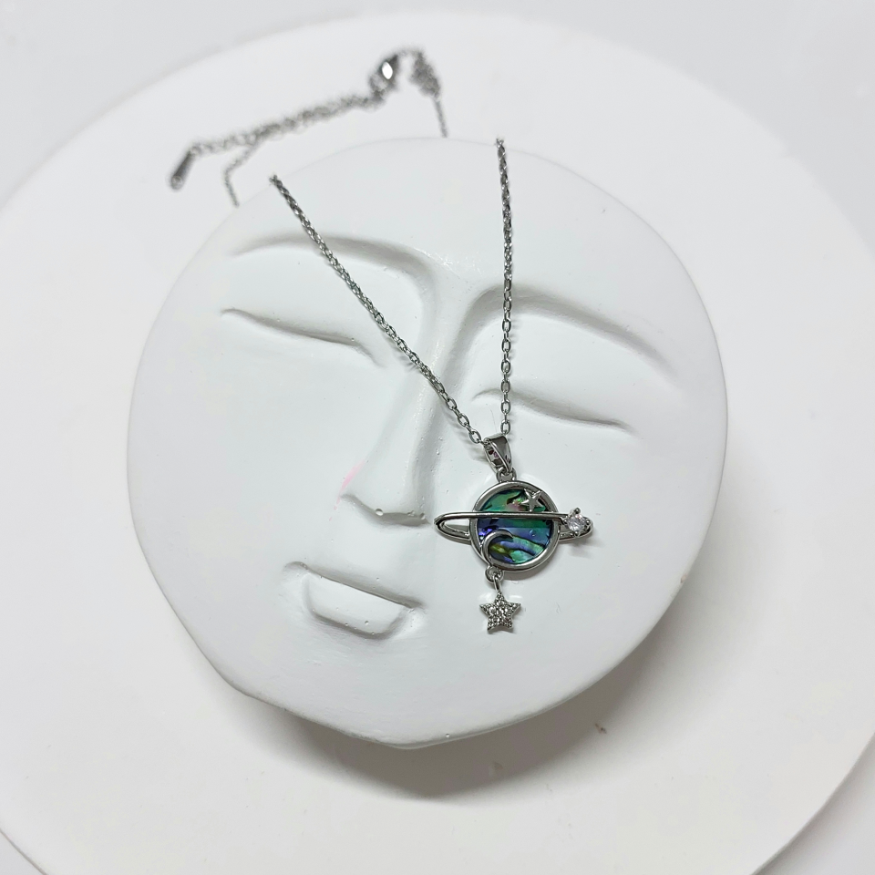 Çelik Abalone Kabuk Satürn Kolye