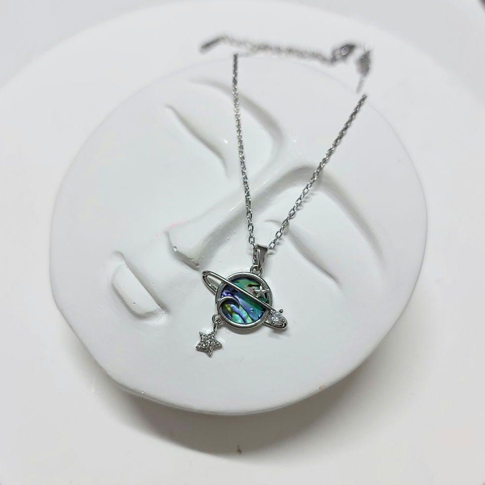 Çelik Abalone Kabuk Satürn Kolye