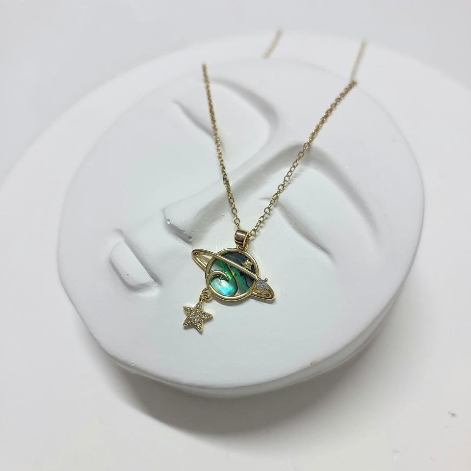 Çelik Abalone Kabuk Satürn Kolye