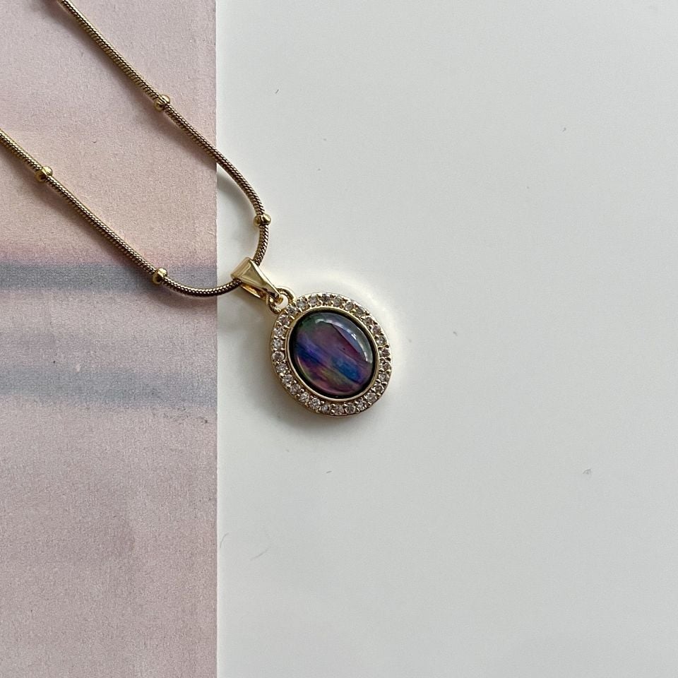 Çelik Abalone Kabuk Zirkon Kolye