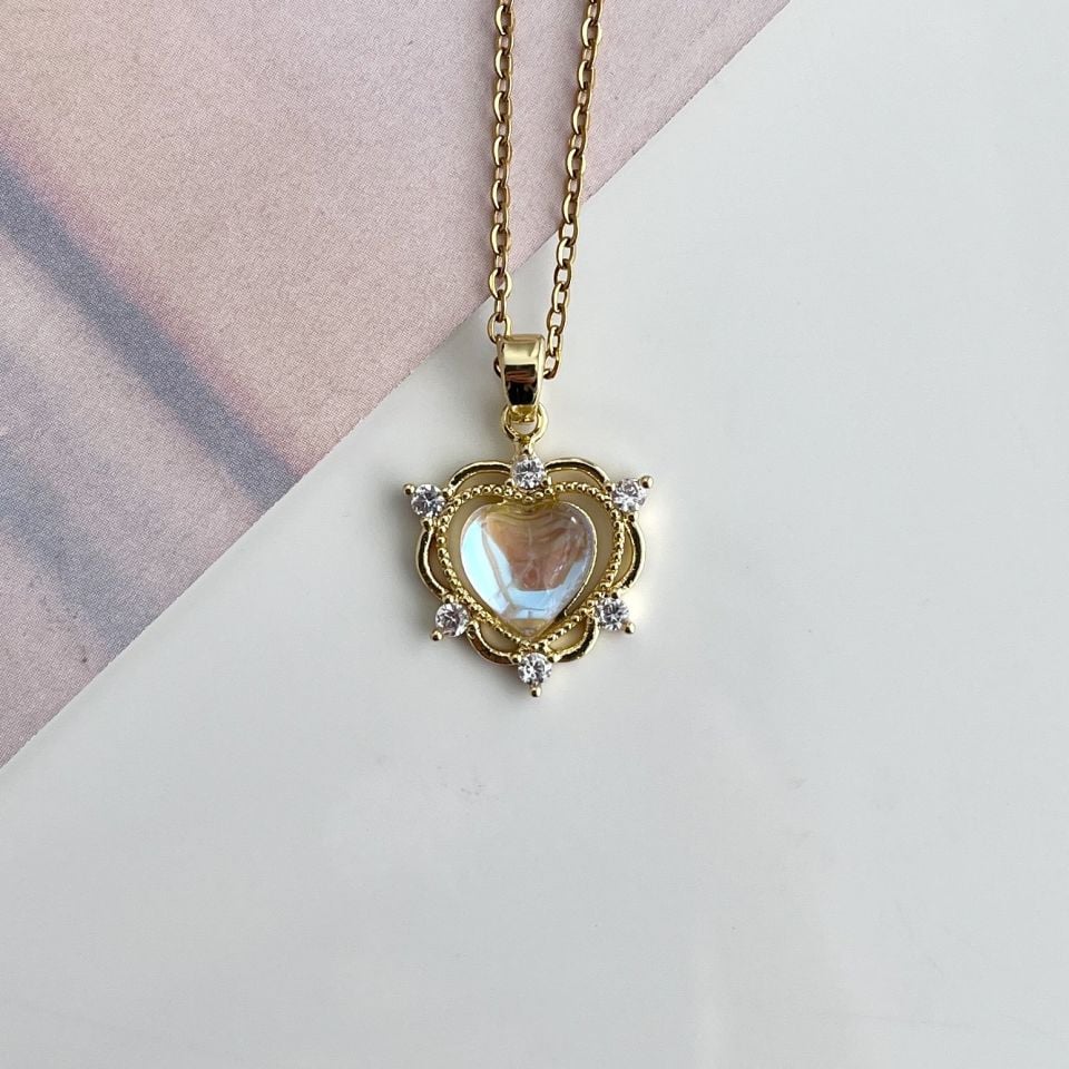 Çelik Taşlı Kalp Kolye