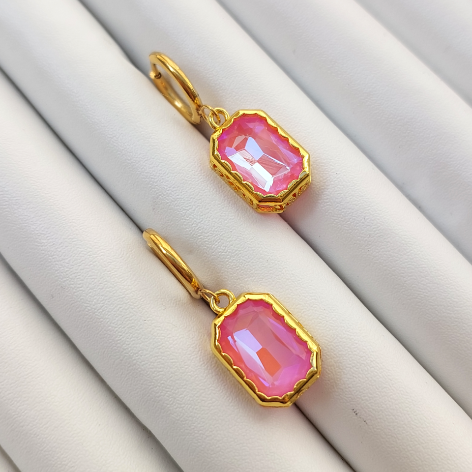 Çelik Kristal Pembe Küpe