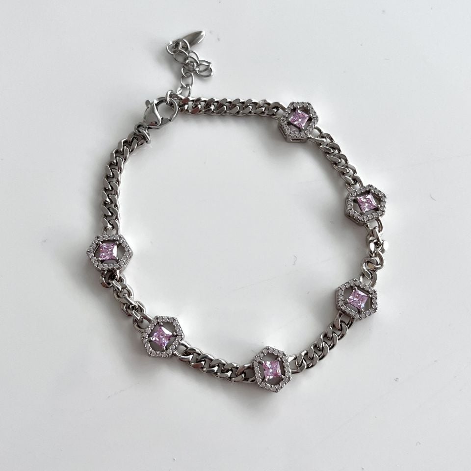 Xuping Zirkon Taşlı Pembe Bileklik