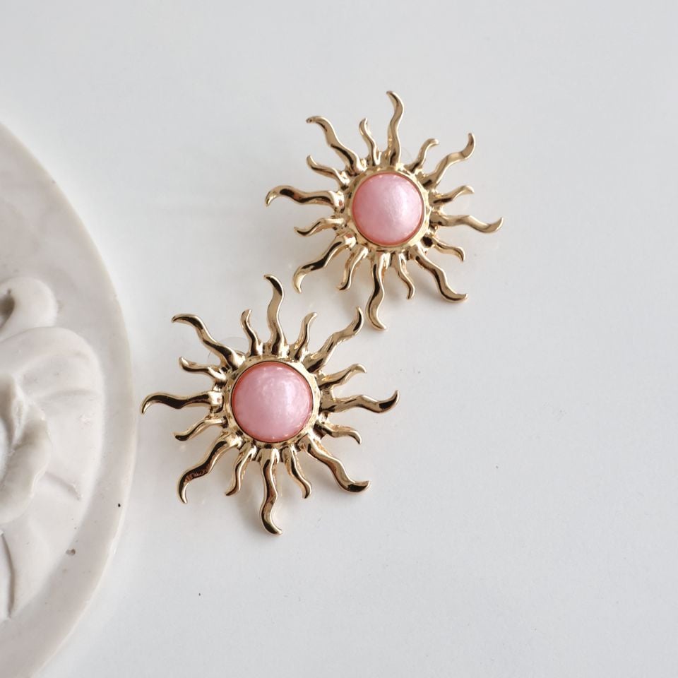 Pembe Taşlı Güneş Küpe