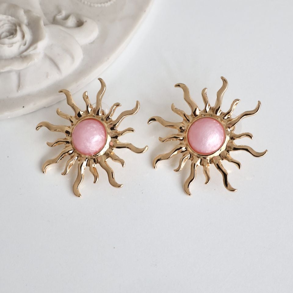 Pembe Taşlı Güneş Küpe