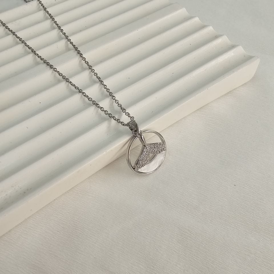 Çelik Orka Kolye Beyaz Sedefli Silver