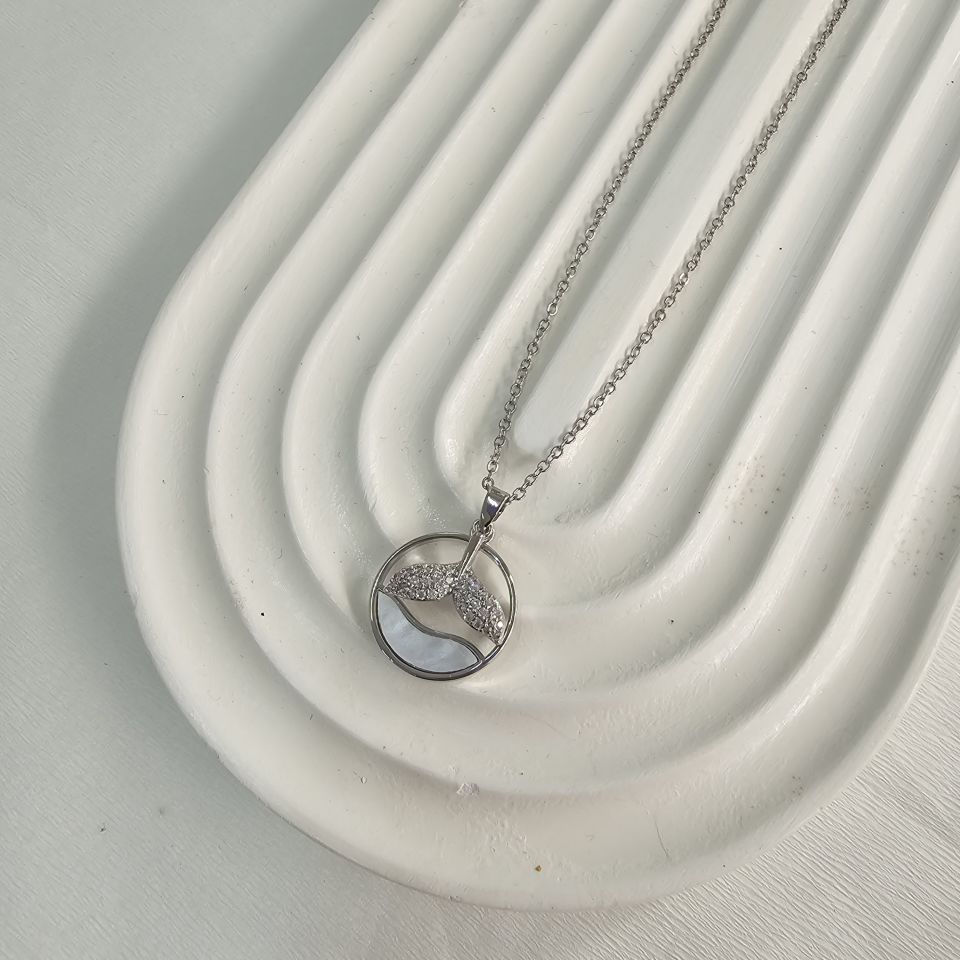 Çelik Orka Kolye Beyaz Sedefli Silver