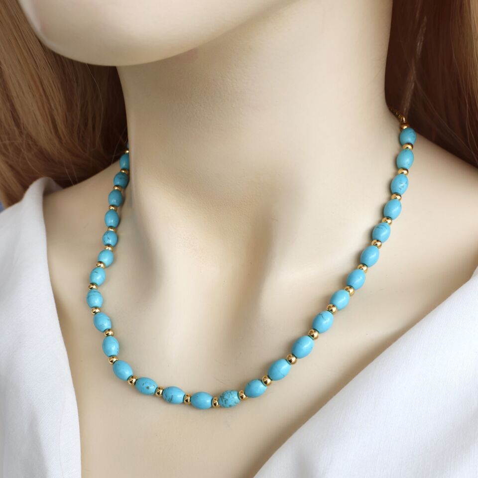 Çelik Turkuaz Taşı Kolye