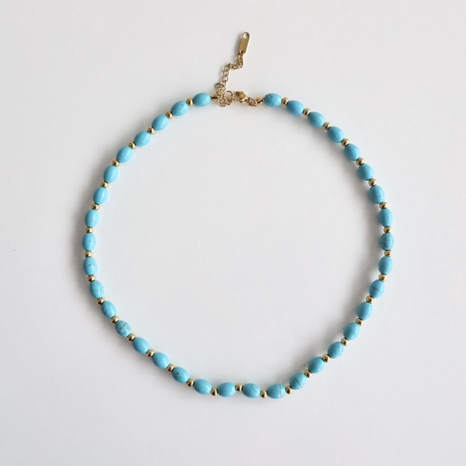 Çelik Turkuaz Taşı Kolye