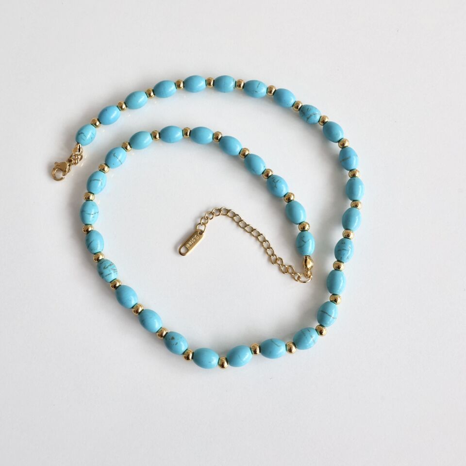 Çelik Turkuaz Taşı Kolye