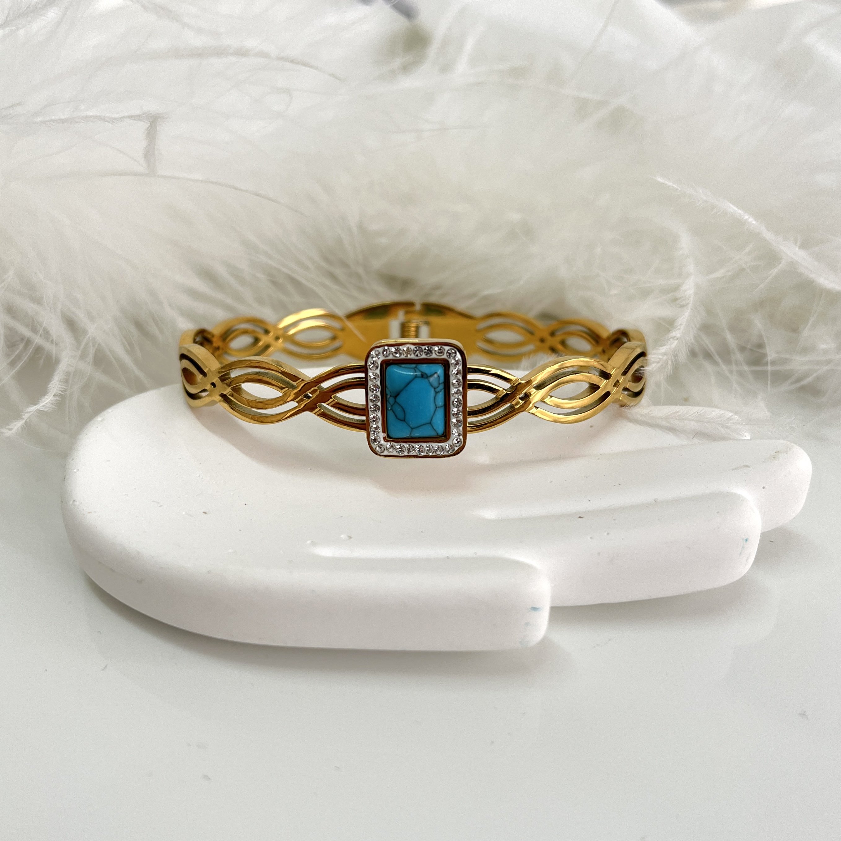 Çelik Turkuaz Taşı Kelepçe