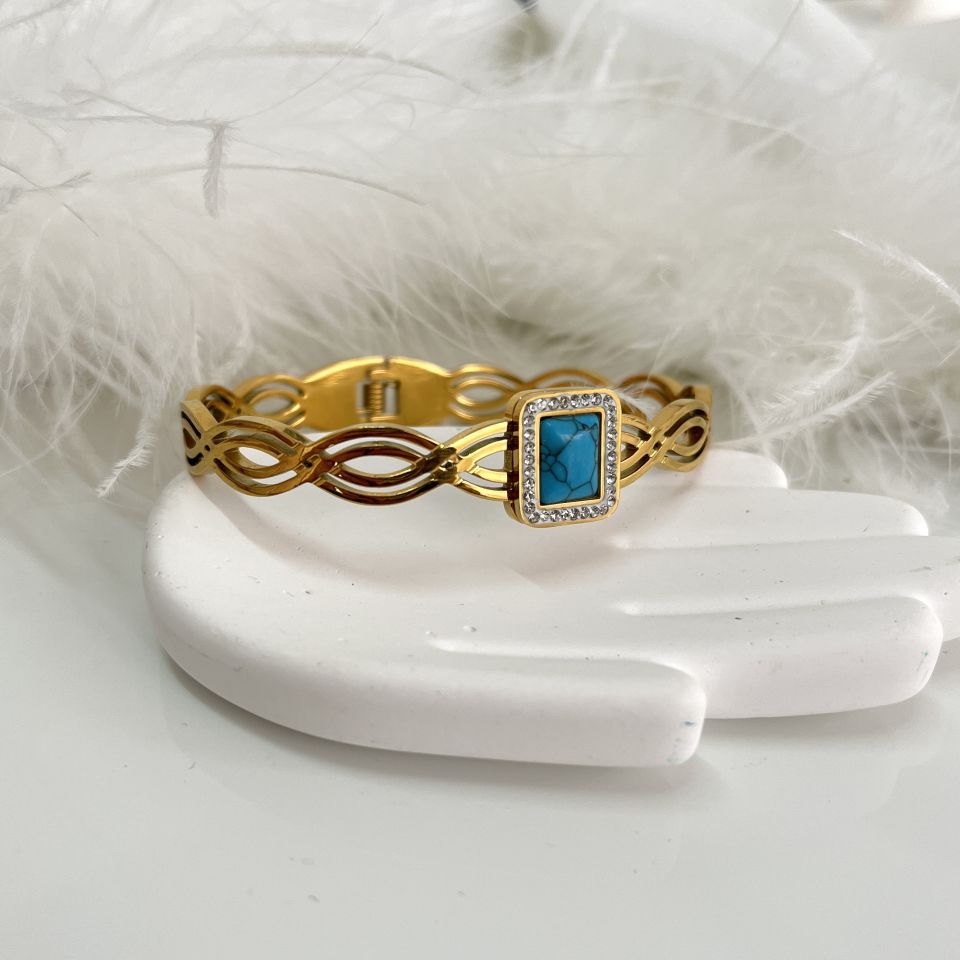 Çelik Turkuaz Taşı Kelepçe