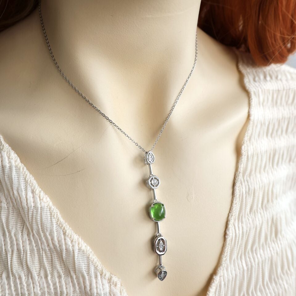 Yeşil Taşlı Sallantı Kolye