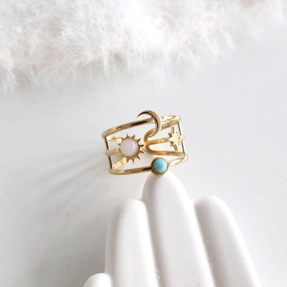 Çelik Ay Desenli Yüzük