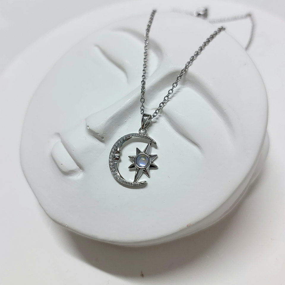 Çelik Opal Taşı Ay & Yıldız Kolye