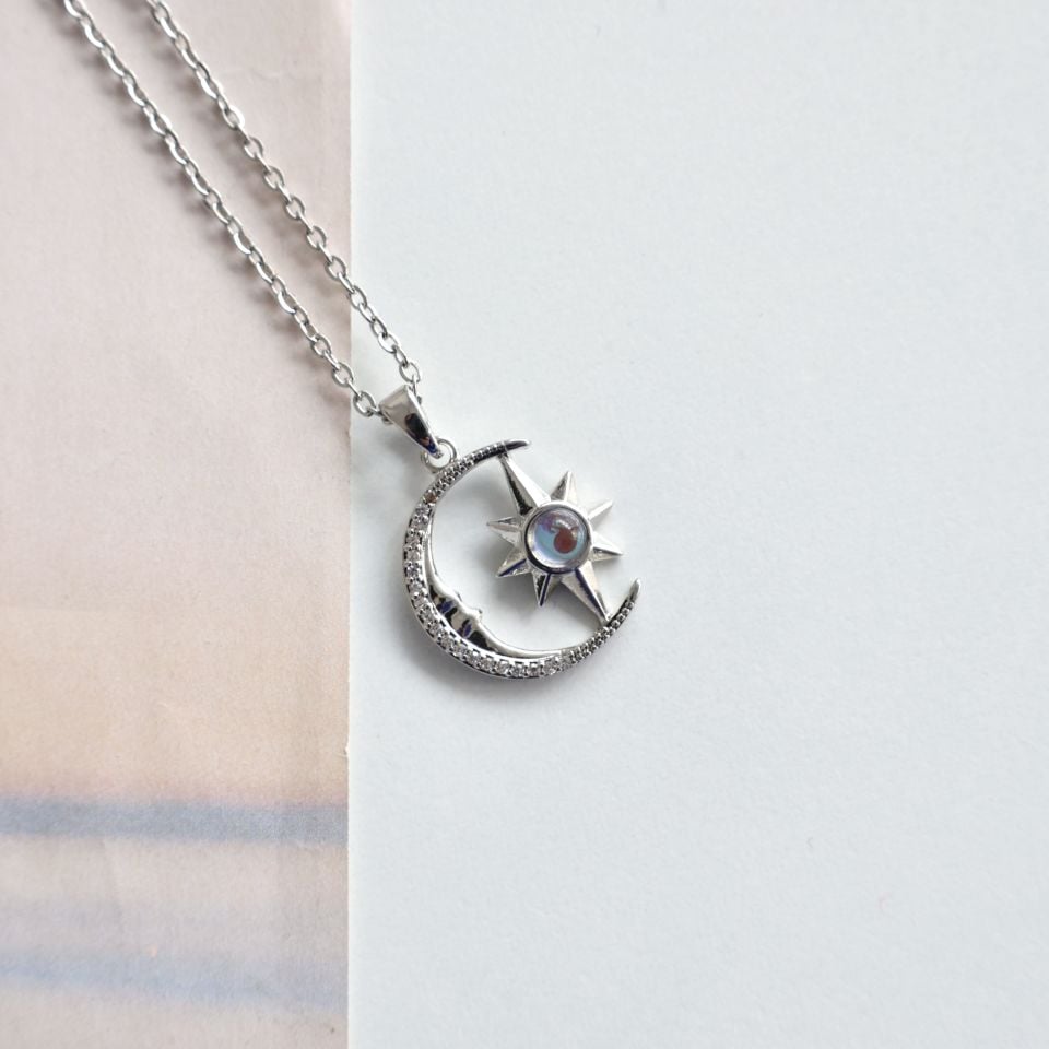 Çelik Opal Taşı Ay & Yıldız Kolye