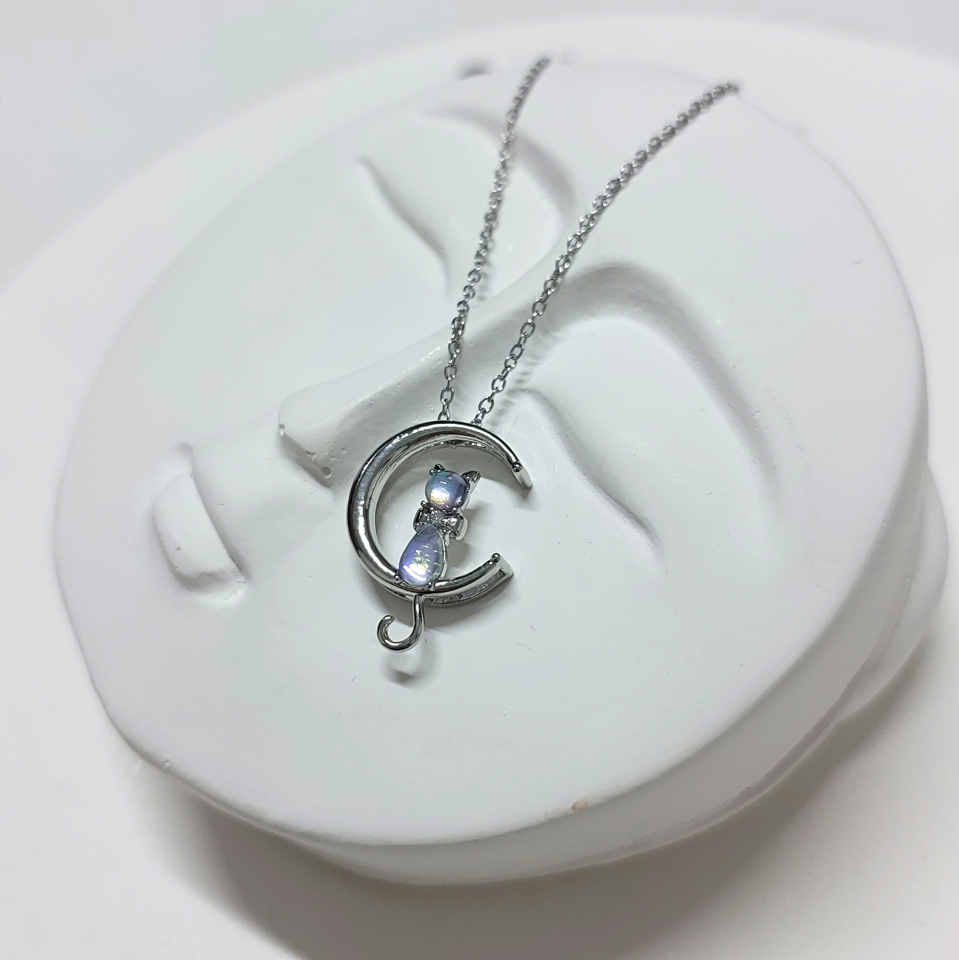 Çelik Opal Taşı Kedi Kolye