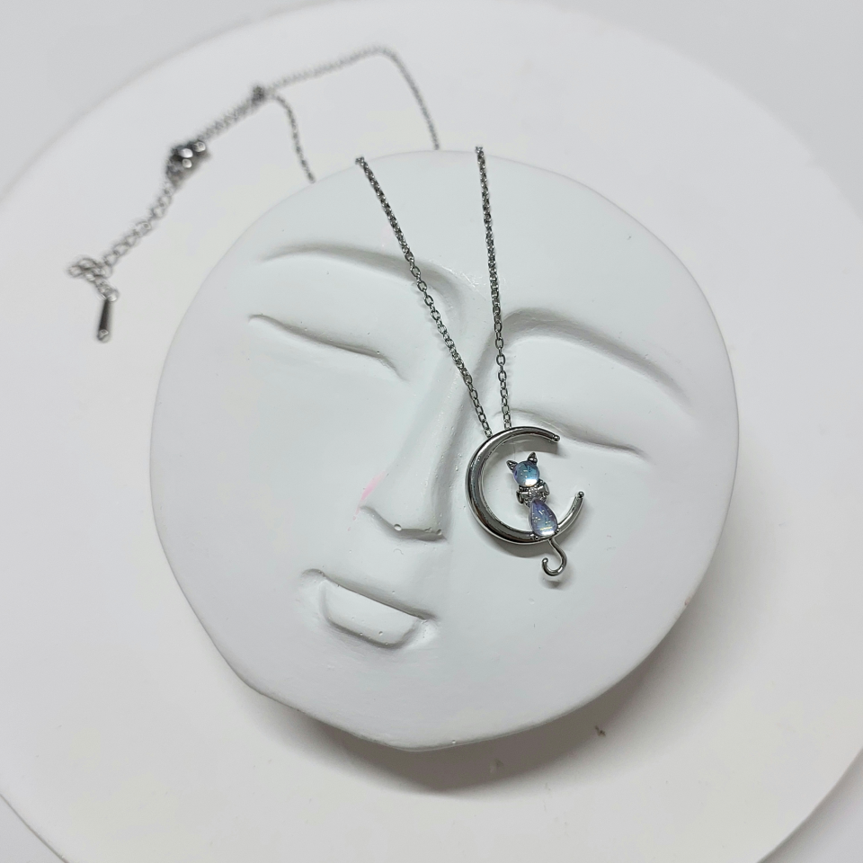 Çelik Opal Taşı Kedi Kolye