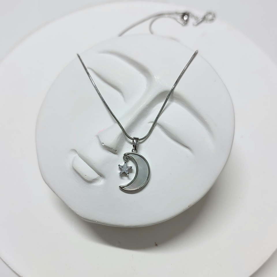 Çelik Sedef Taşı Ay & Yıldız Kolye