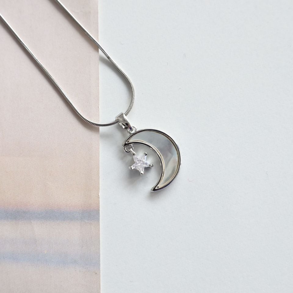 Çelik Sedef Taşı Ay & Yıldız Kolye