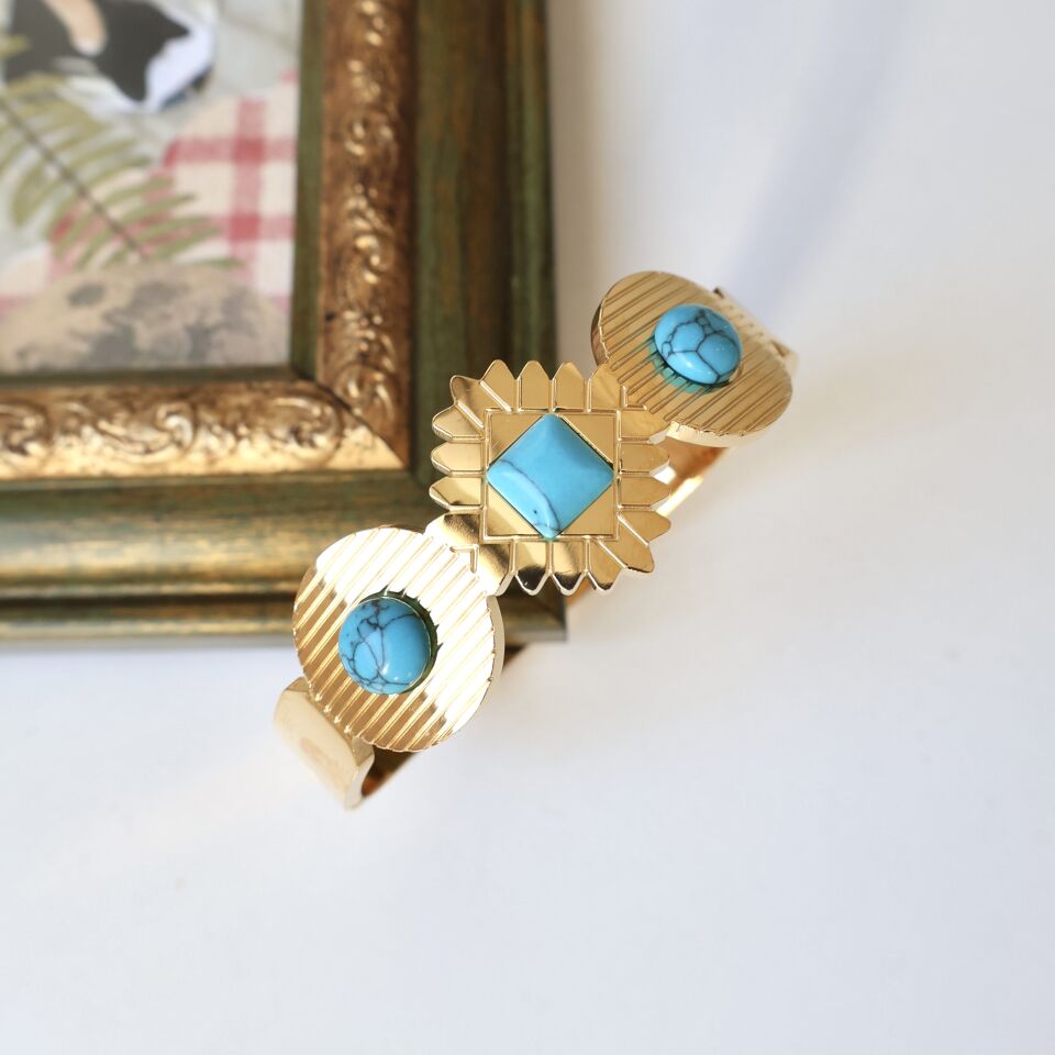 Çelik Turkuaz Taşı Kelepçe