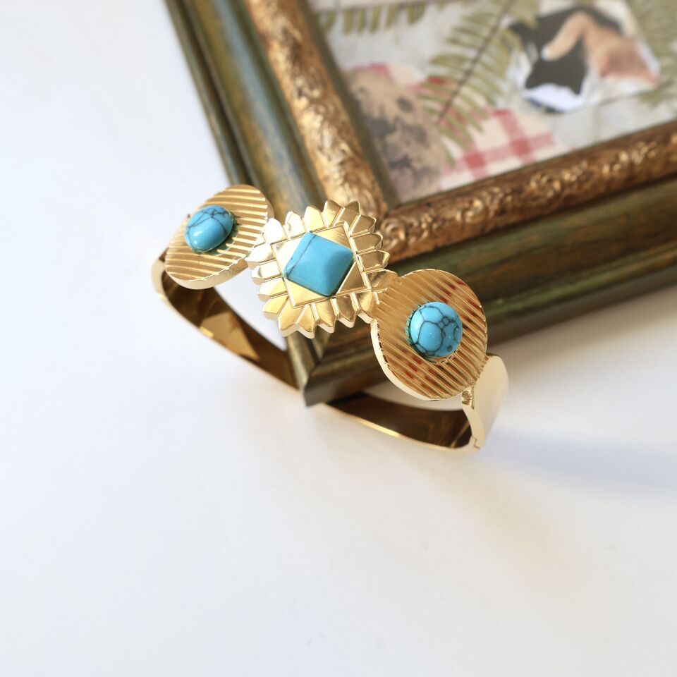 Çelik Turkuaz Taşı Kelepçe