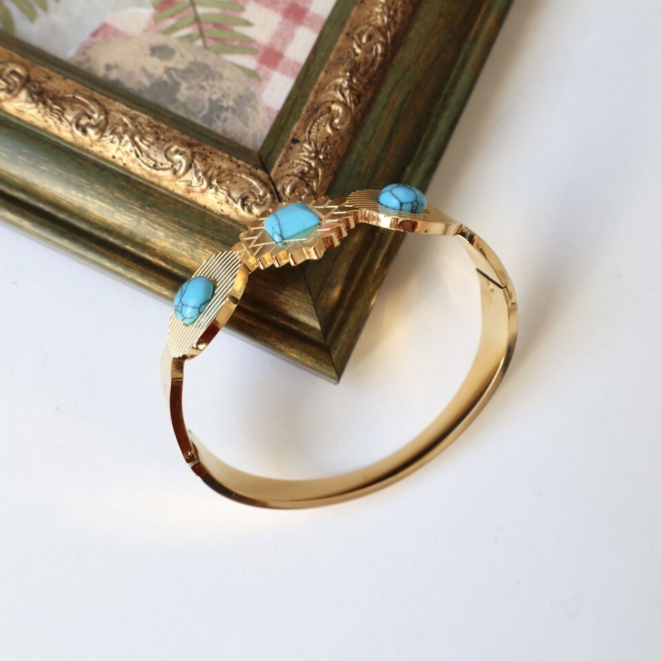 Çelik Turkuaz Taşı Kelepçe