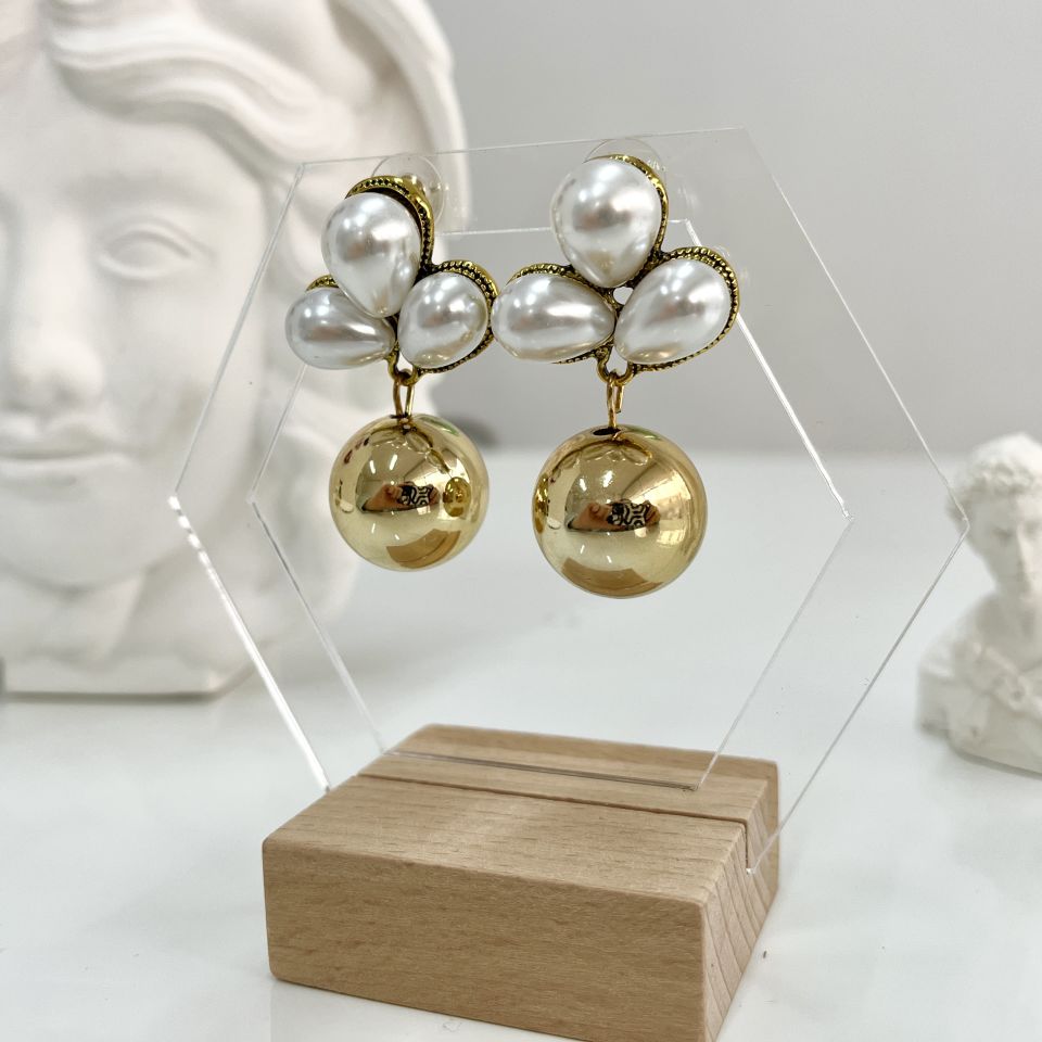 İthal İncili Topçuk Küpe (Gold)