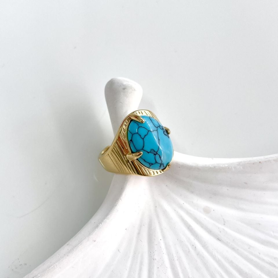 Çelik Turkuaz Taşı Yüzük