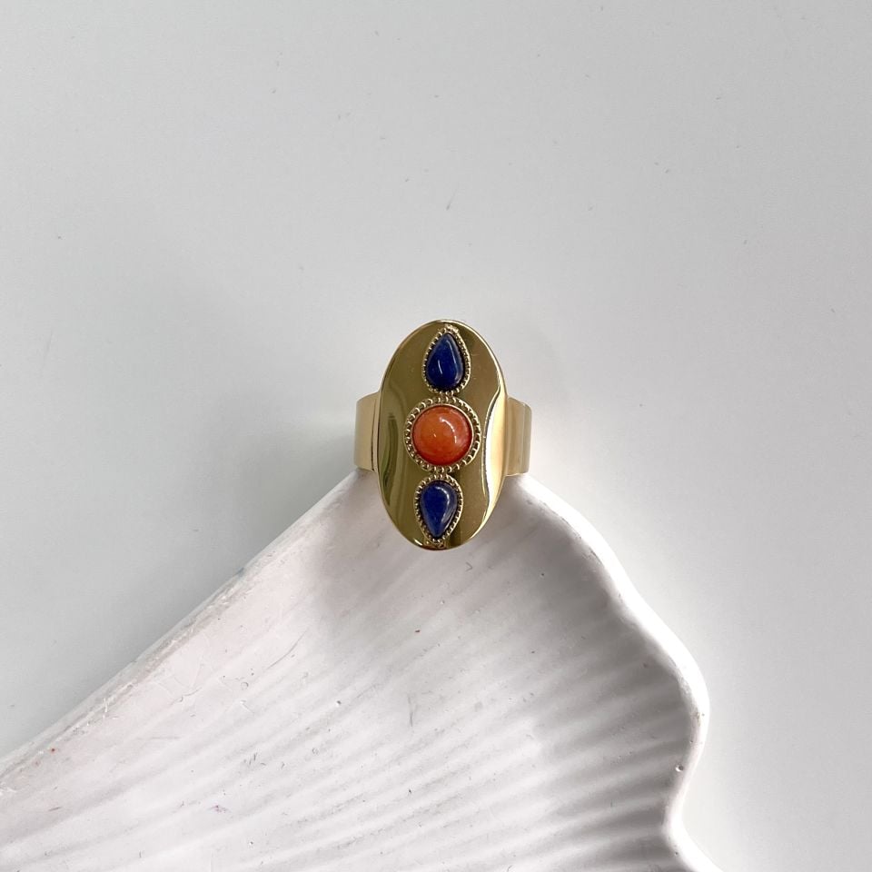 Çelik Turuncu Taşlı Yüzük