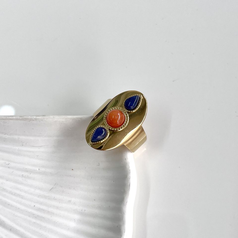 Çelik Turuncu Taşlı Yüzük