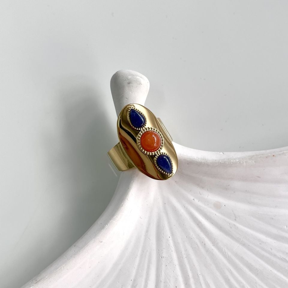 Çelik Turuncu Taşlı Yüzük