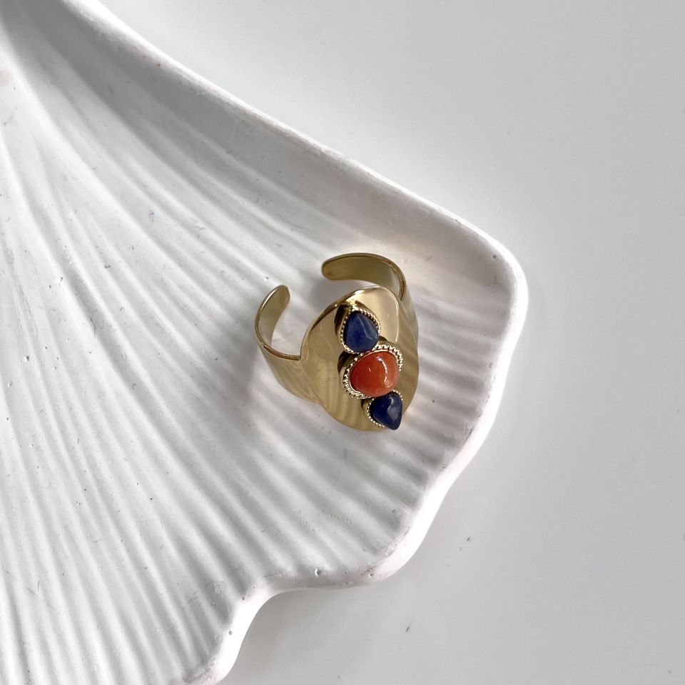 Çelik Turuncu Taşlı Yüzük