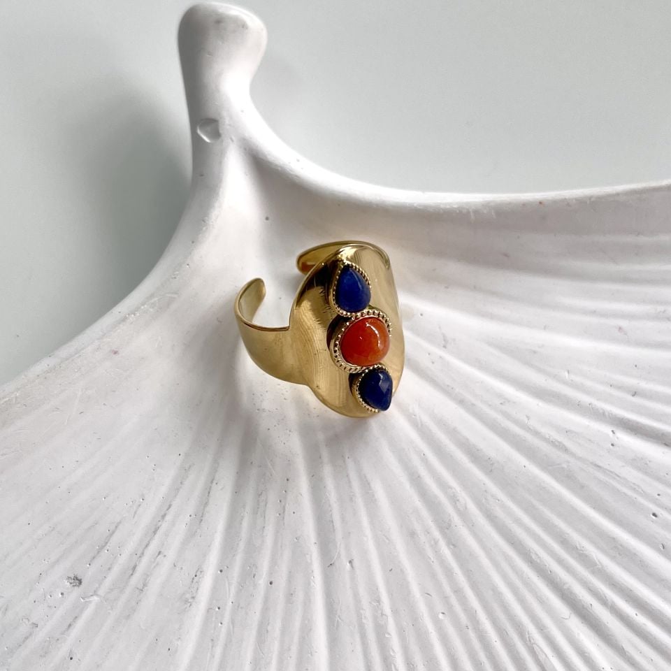 Çelik Turuncu Taşlı Yüzük