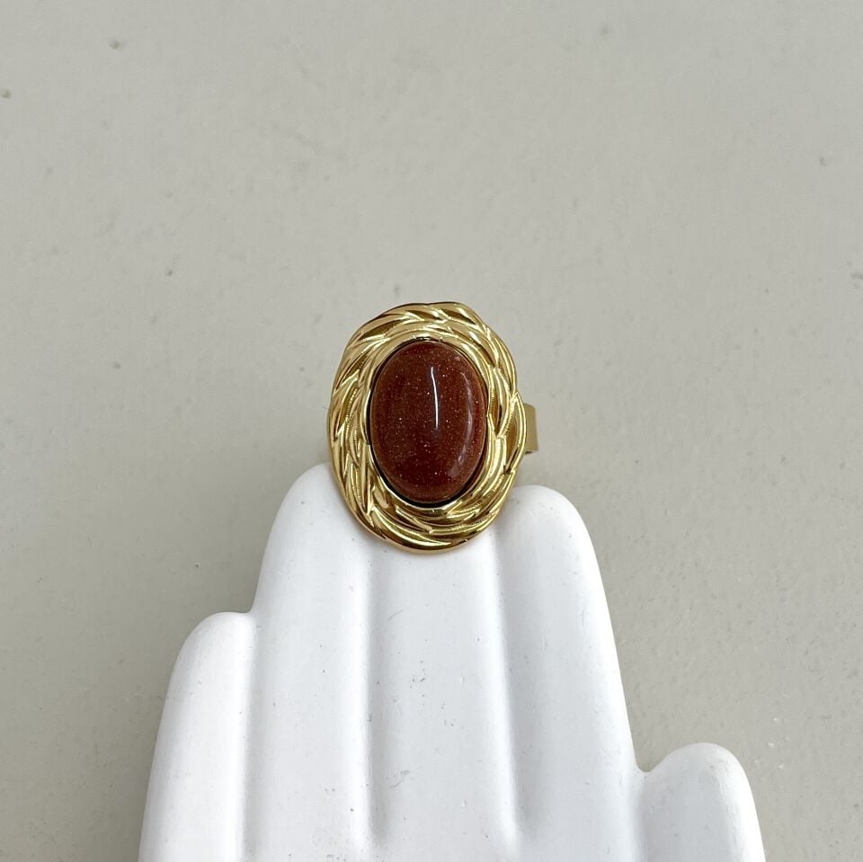 Çelik Kahverengi Yıldız Taşı Yüzük