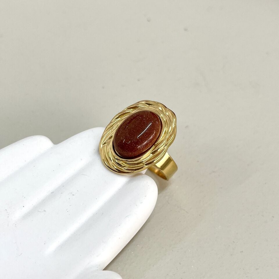 Çelik Kahverengi Yıldız Taşı Yüzük