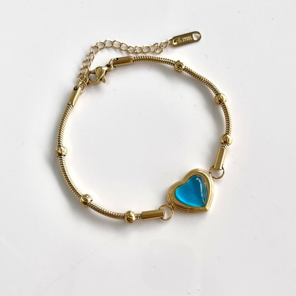 Çelik Kedi Gözü Kalp Bileklik