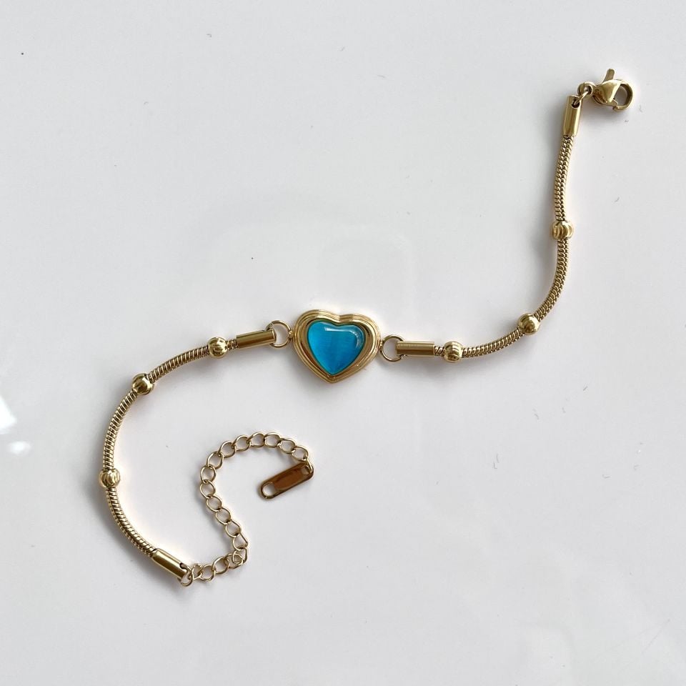 Çelik Kedi Gözü Kalp Bileklik