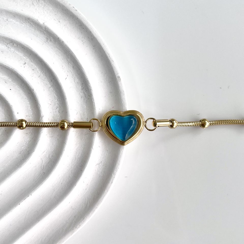 Çelik Kedi Gözü Kalp Bileklik