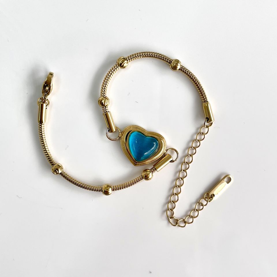 Çelik Kedi Gözü Kalp Bileklik