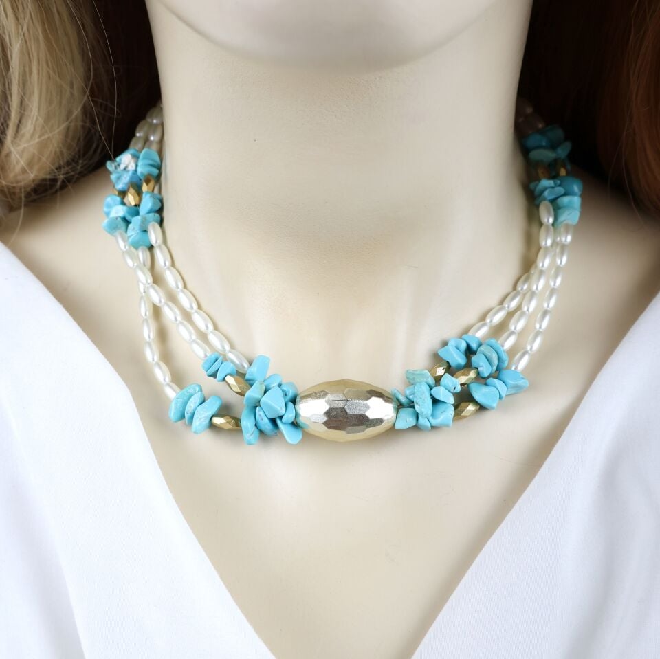 İnci Detay Turkuaz Taşı Kolye