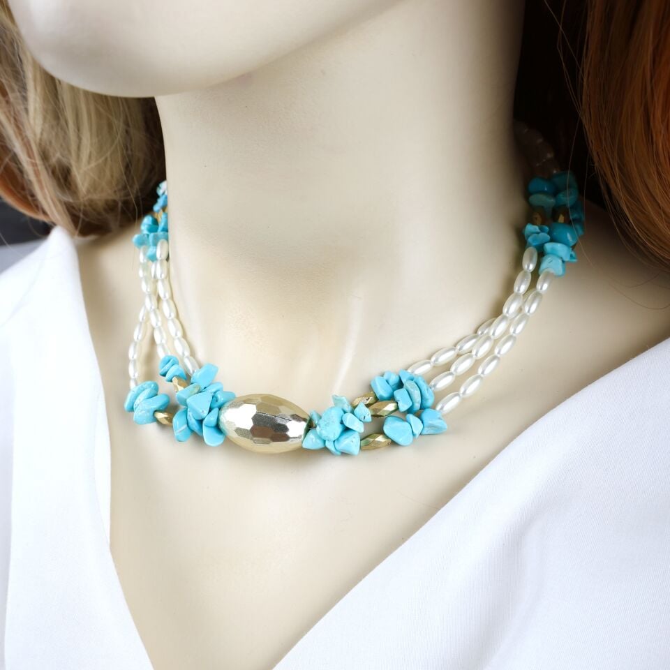 İnci Detay Turkuaz Taşı Kolye