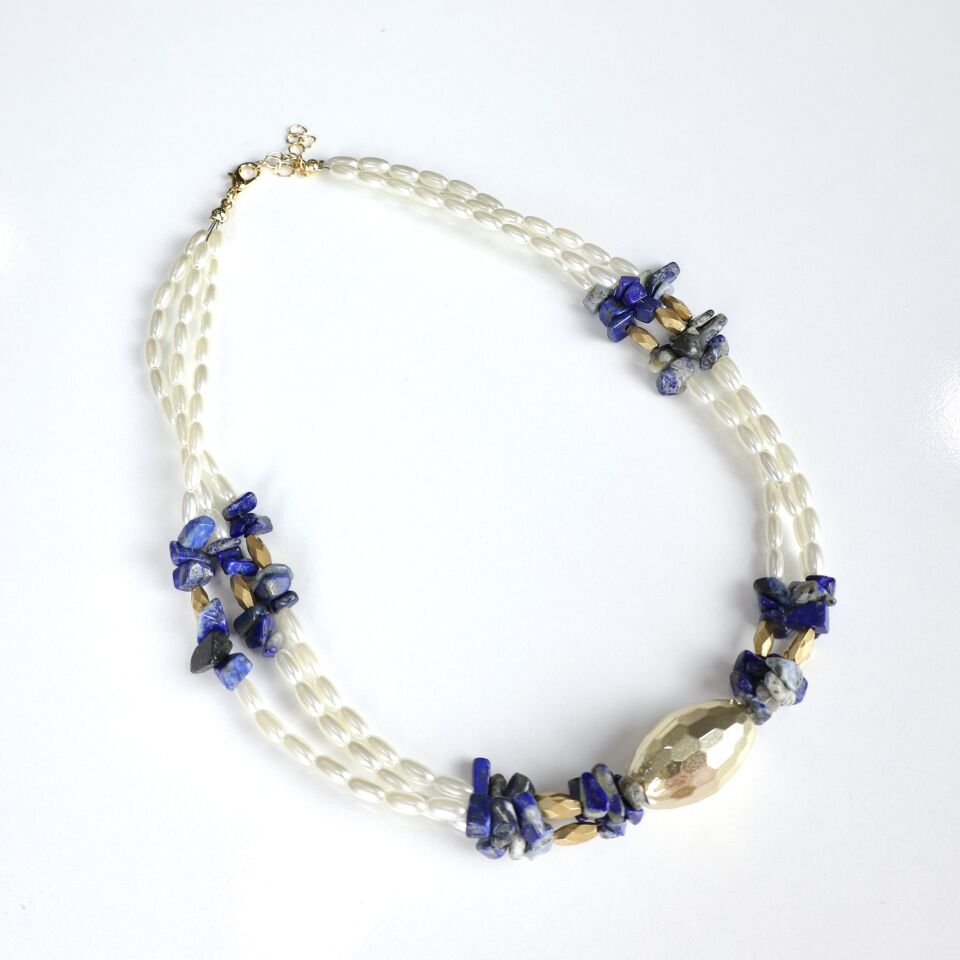 İnci Detay Lapis Lazuli Kolye