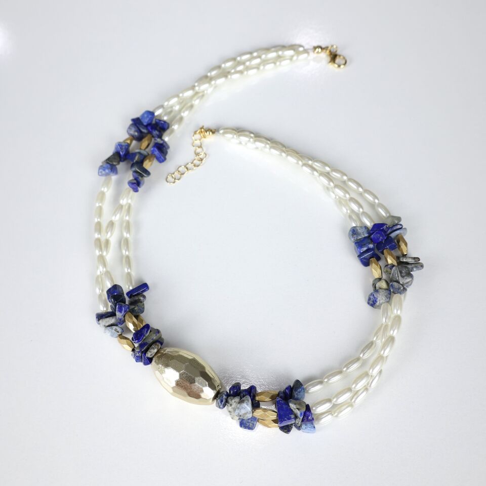 İnci Detay Lapis Lazuli Kolye