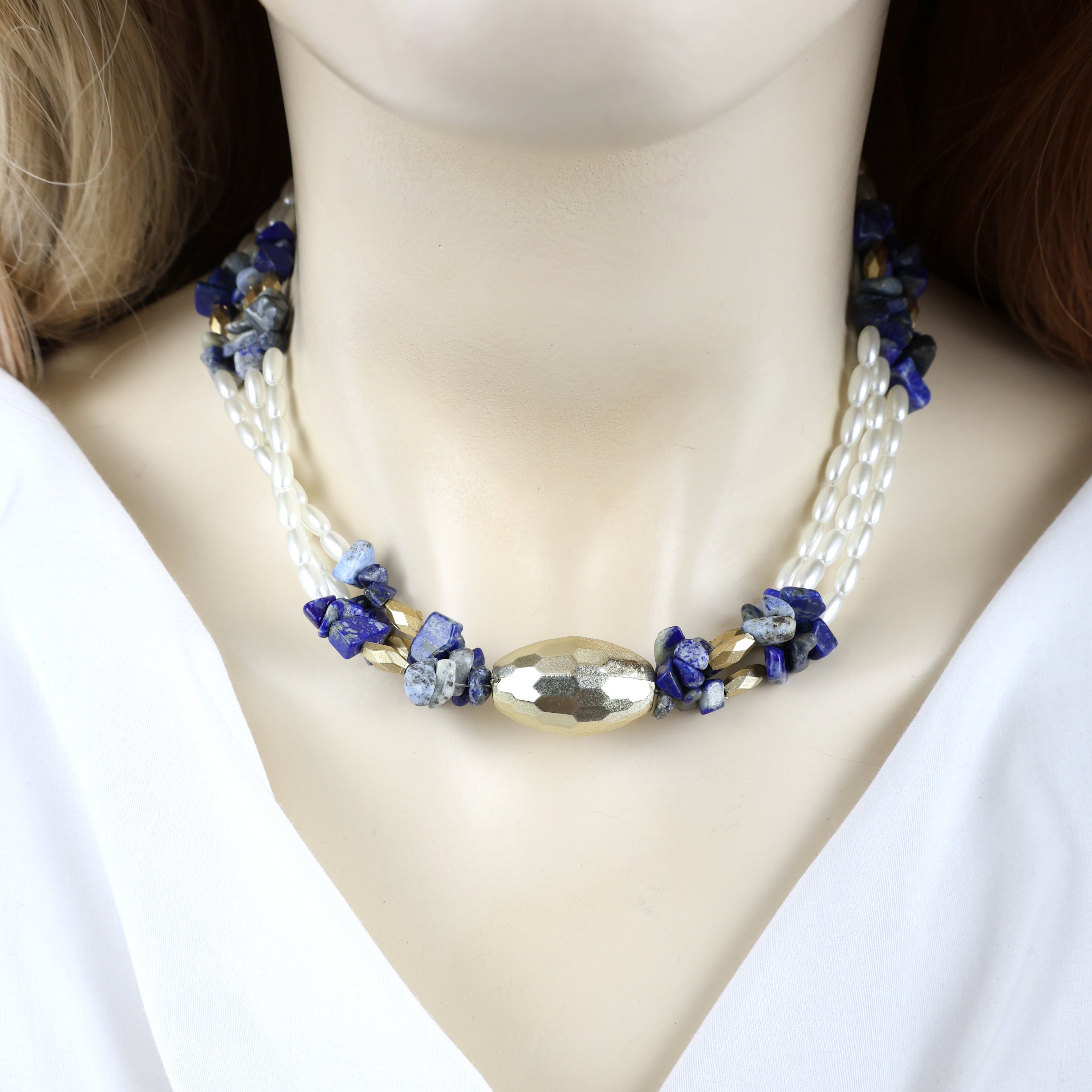 İnci Detay Lapis Lazuli Kolye