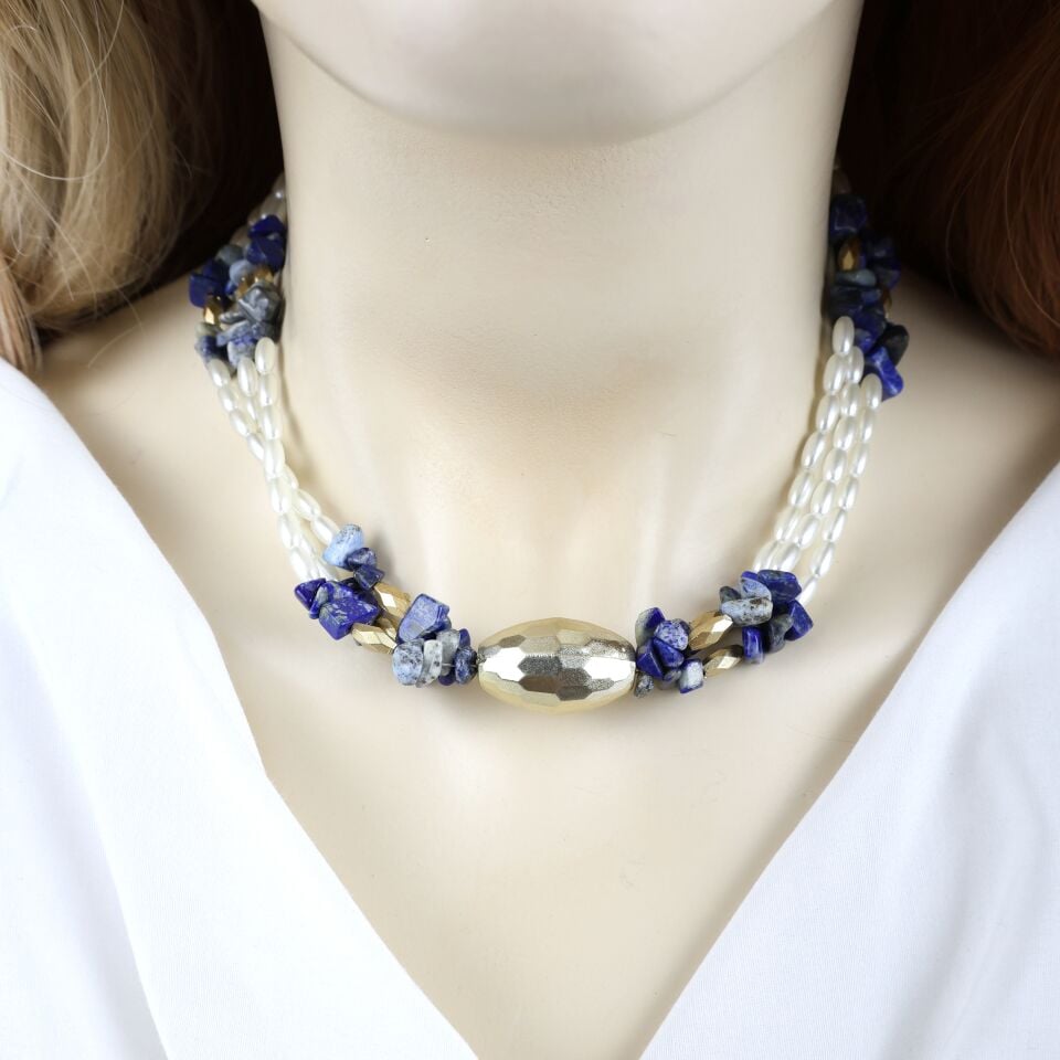İnci Detay Lapis Lazuli Kolye