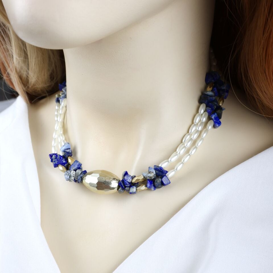 İnci Detay Lapis Lazuli Kolye