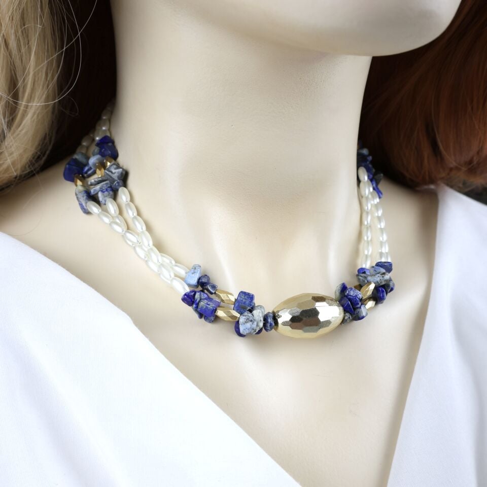 İnci Detay Lapis Lazuli Kolye