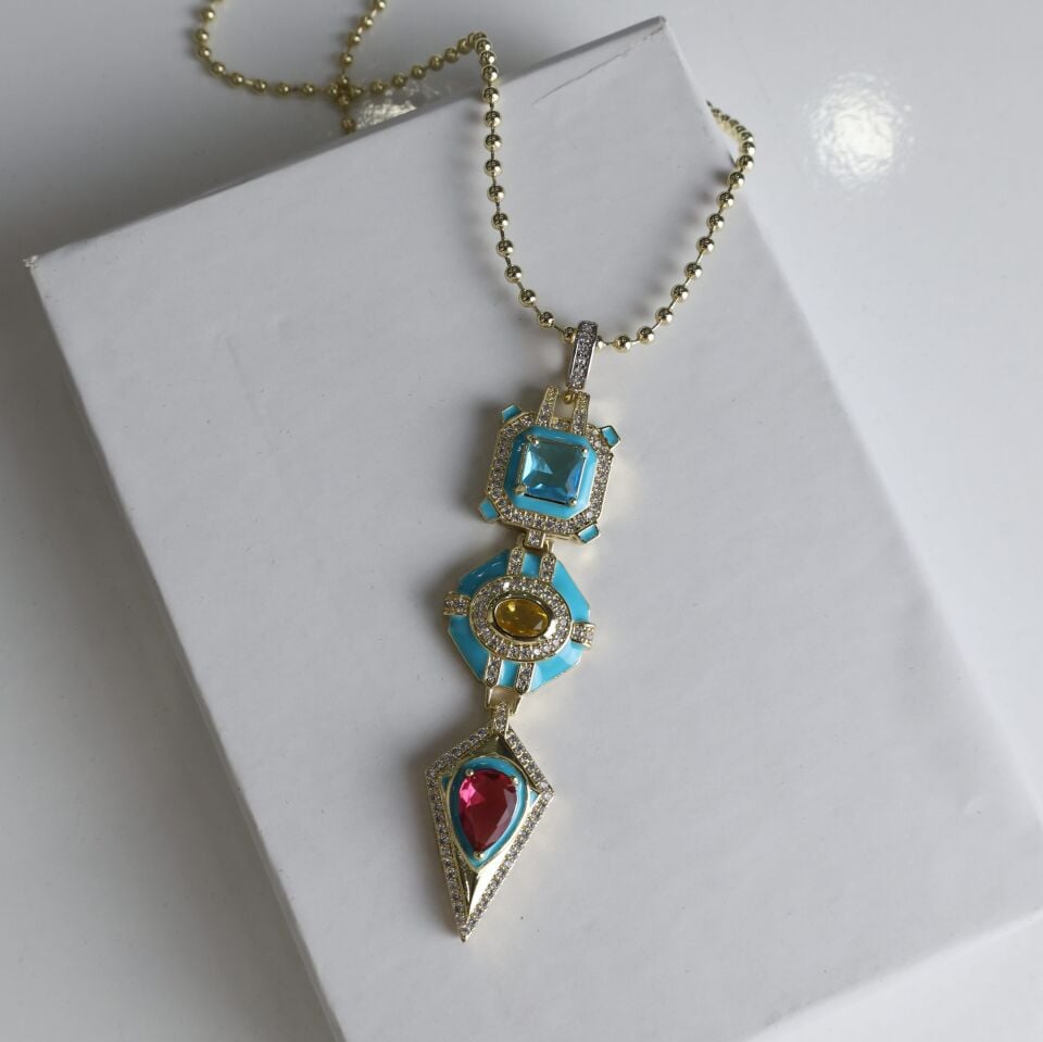 Vip Taşlı Mavi Kolye